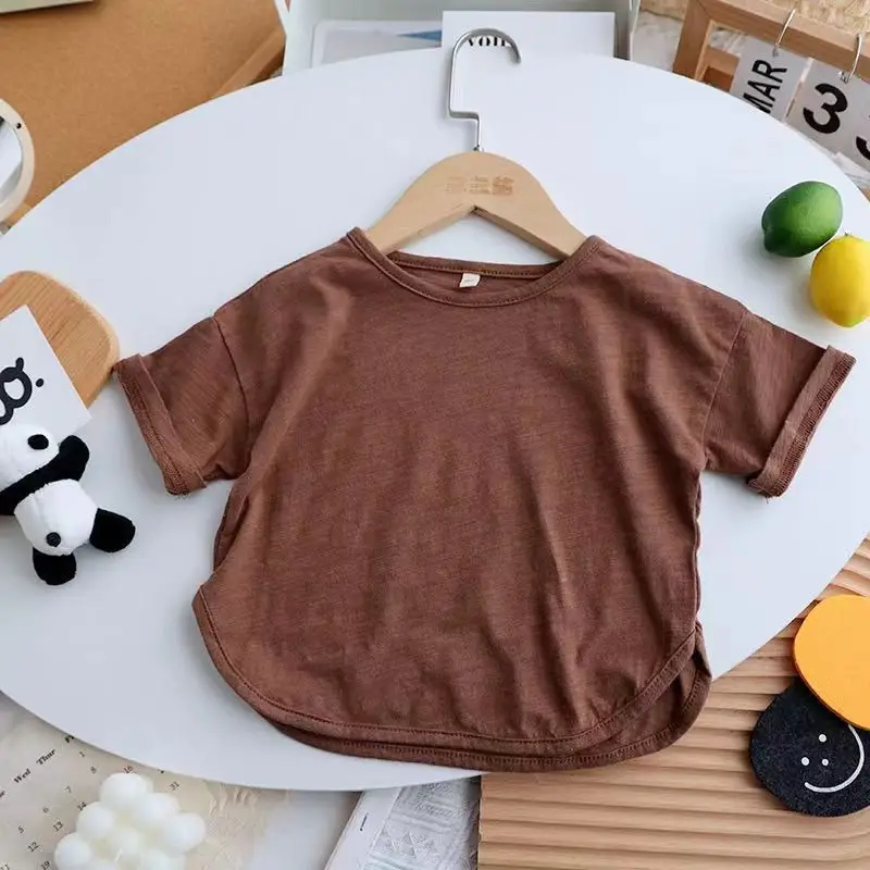 Brown Round Neck Casual T-Shirt for Boys Girls — feature 8