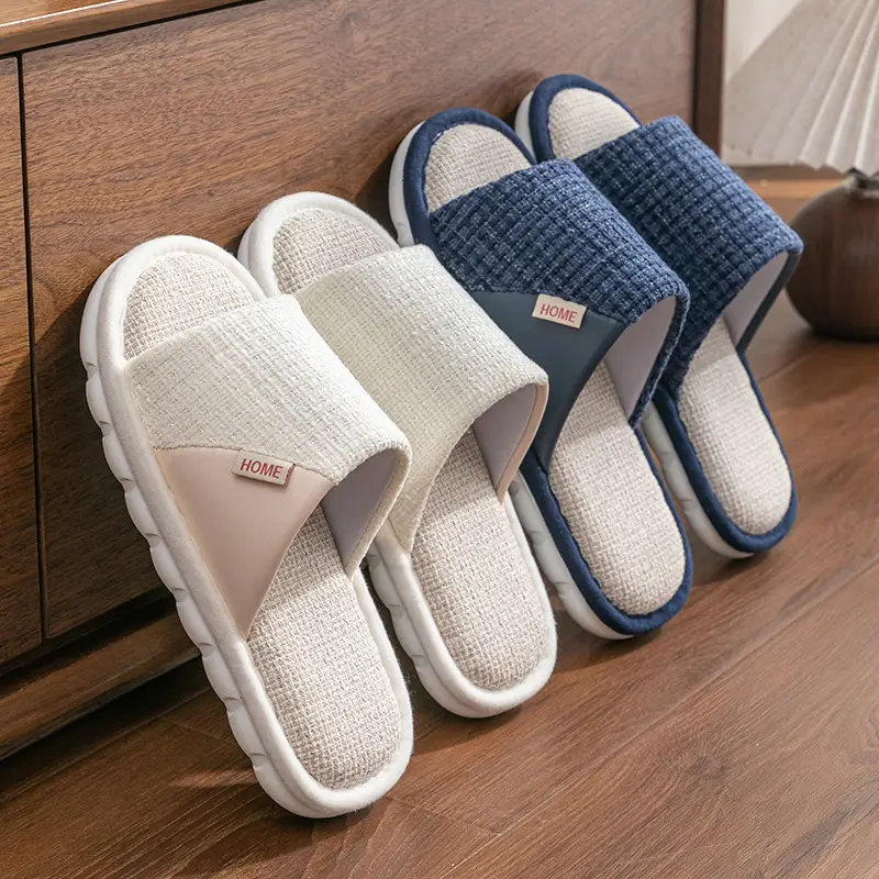 Linen Slippers Women's Summer Outfit Indoor Home Household Non-slip Soft Bottom Home Four Seasons Cotton and Linen Cloth Slippers for Men