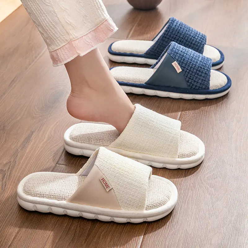Linen Slippers Women's Summer Outfit Indoor Home Household Non-slip Soft Bottom Home Four Seasons Cotton and Linen Cloth Slippers for Men
