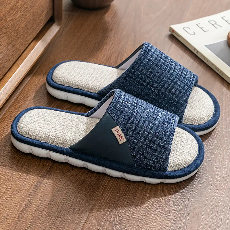 Linen Slippers Women's Summer Outfit Indoor Home Household Non-slip Soft Bottom Home Four Seasons Cotton and Linen Cloth Slippers for Men