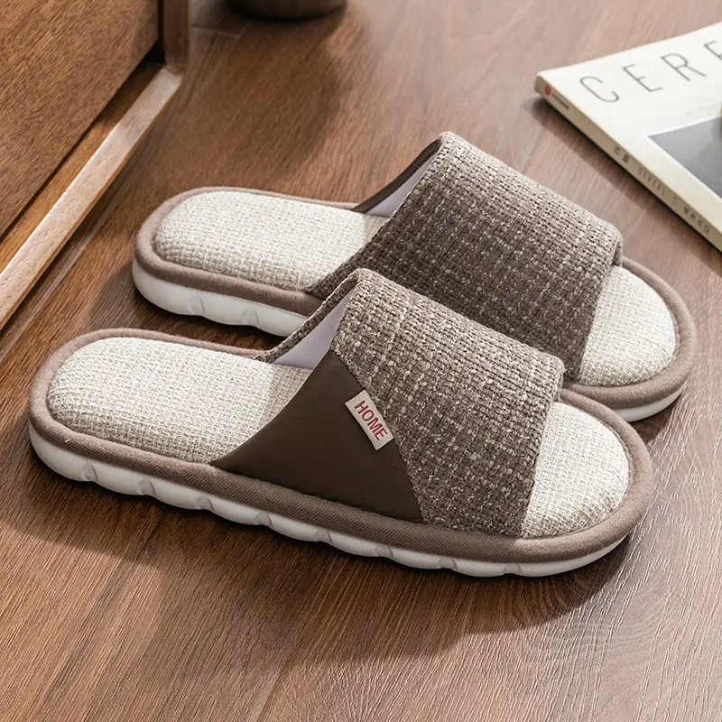Linen Slippers Women's Summer Outfit Indoor Home Household Non-slip Soft Bottom Home Four Seasons Cotton and Linen Cloth Slippers for Men