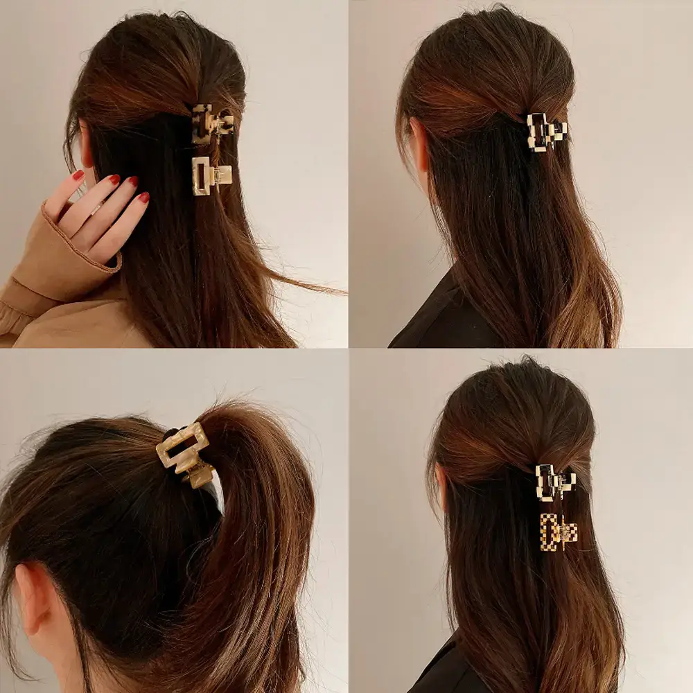 Geometric Hollow Acetic Acid Plate Hairpin Top Clip - Image 3
