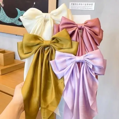 White Silk Bow Hairpin Ribbon Clip for Women - Image 52
