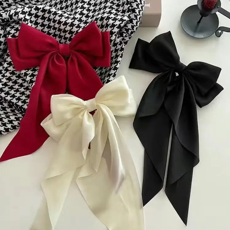 White Silk Bow Hairpin Ribbon Clip for Women - Image 53