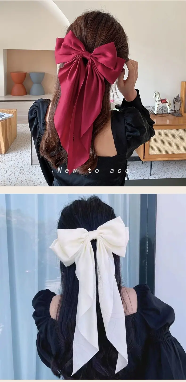 White Silk Bow Hairpin Ribbon Clip for Women — feature 8