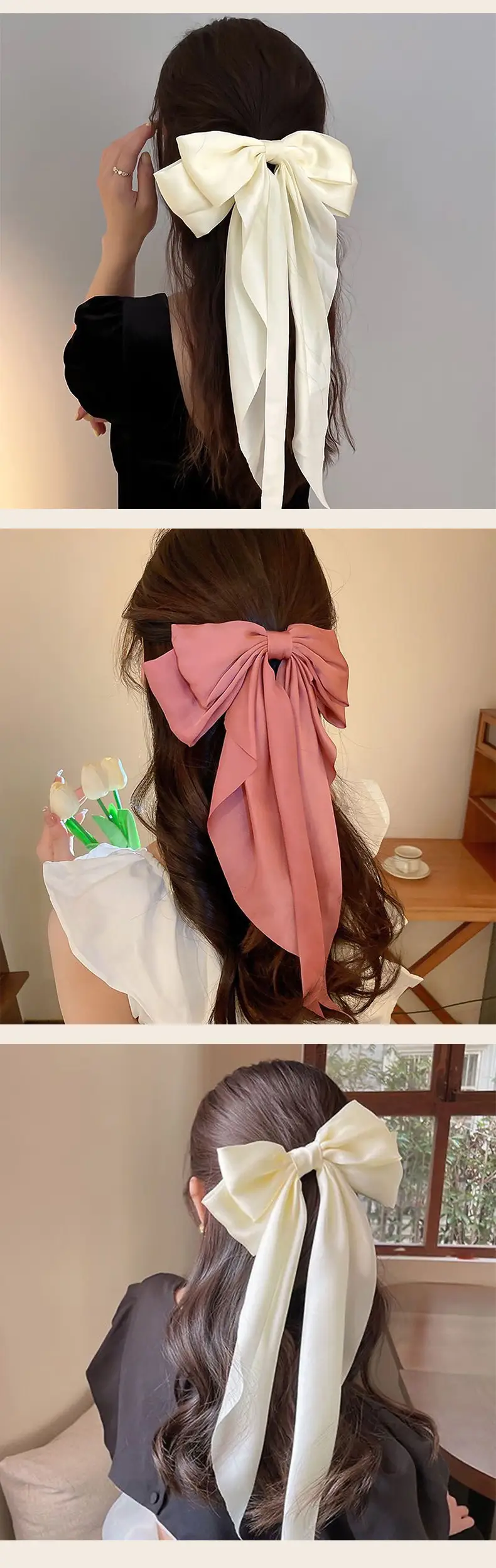 White Silk Bow Hairpin Ribbon Clip for Women — feature 9