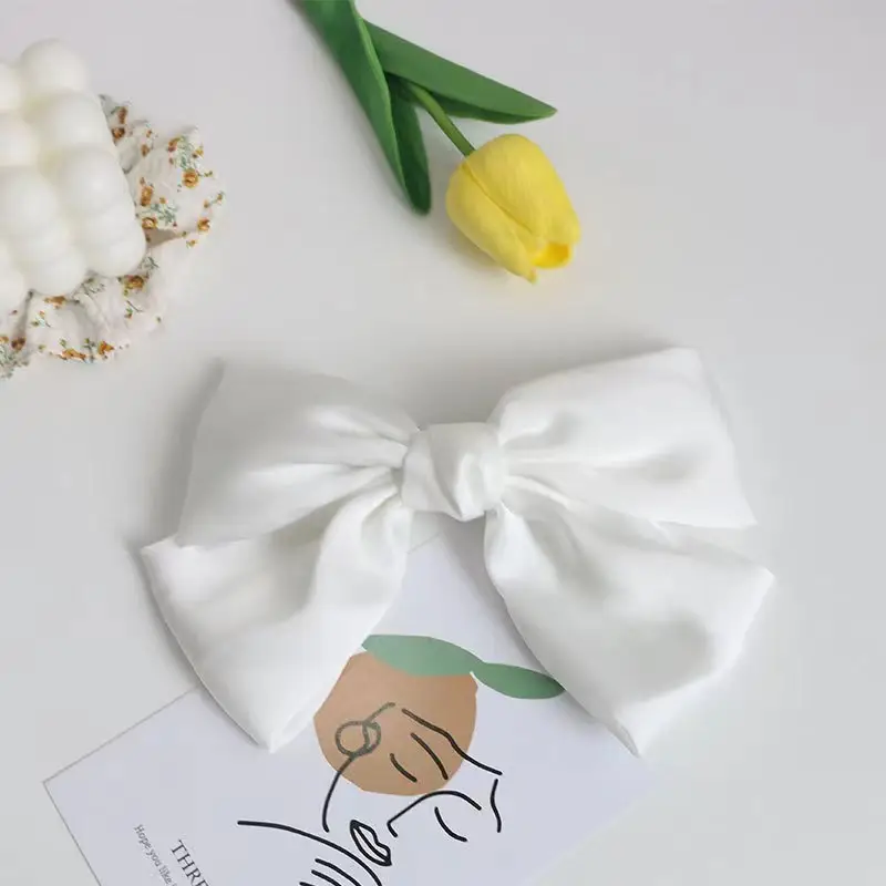 White Silk Bow Hairpin Ribbon Clip for Women - Image 34