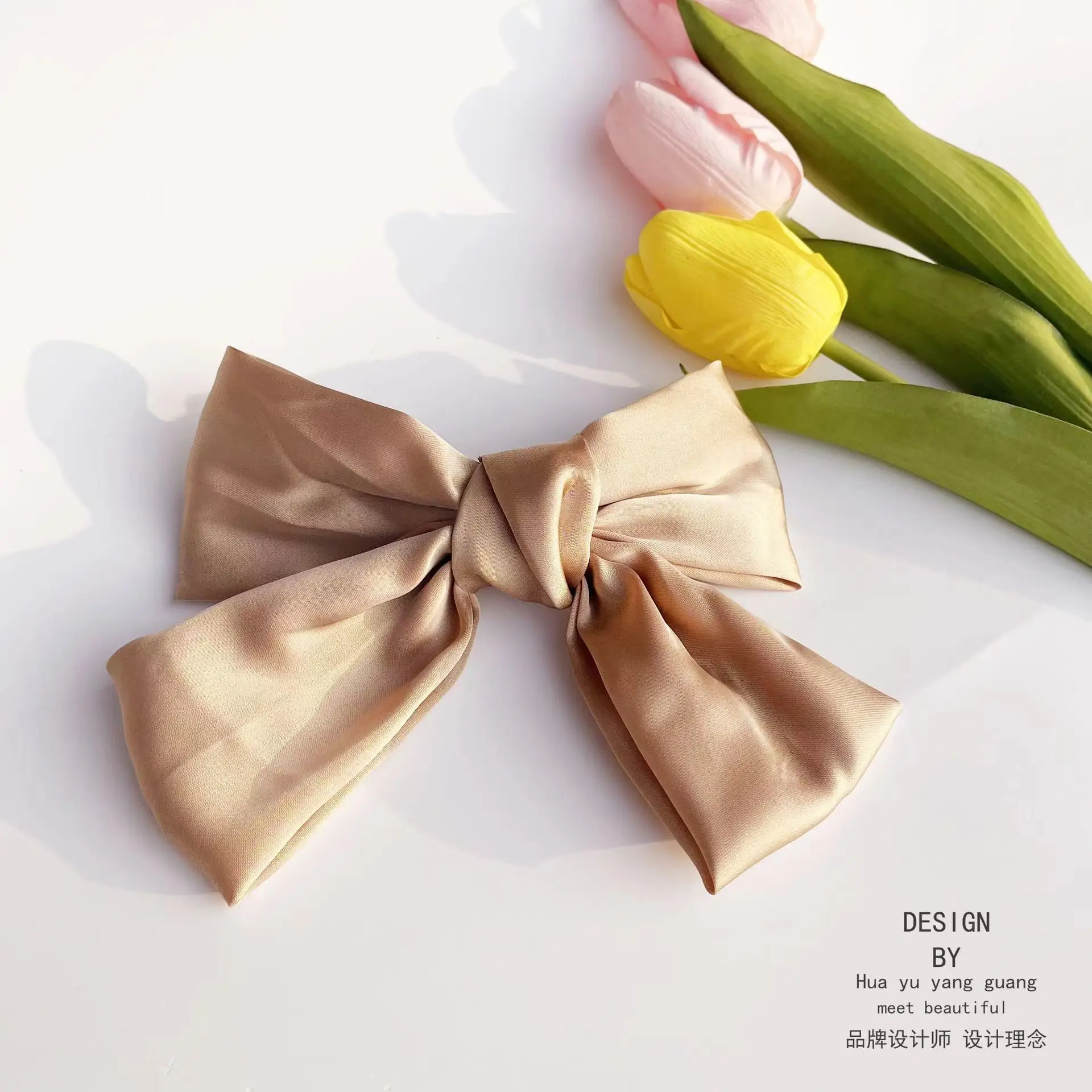 White Silk Bow Hairpin Ribbon Clip for Women - Image 35