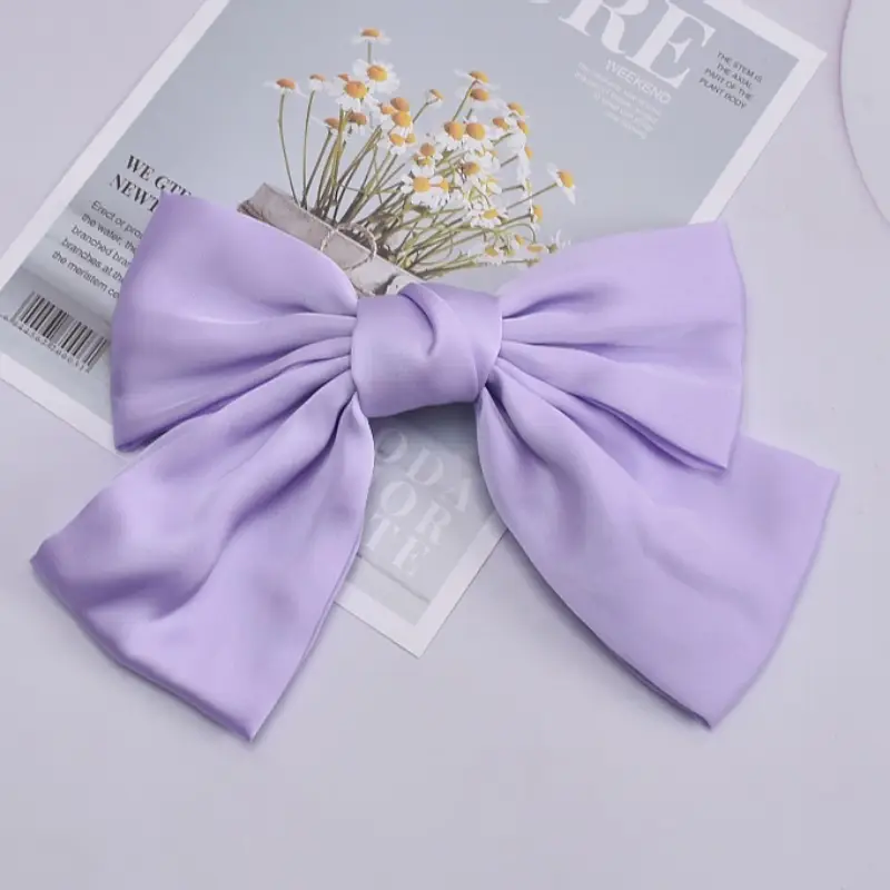 White Silk Bow Hairpin Ribbon Clip for Women - Image 38