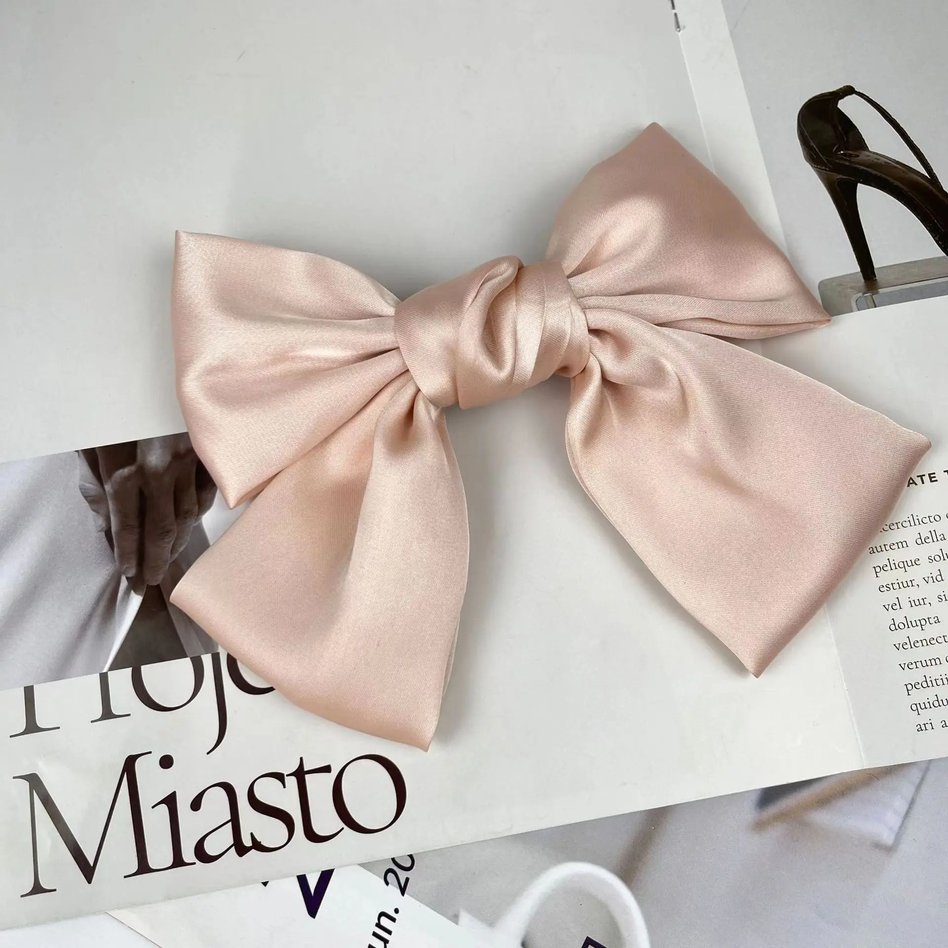 White Silk Bow Hairpin Ribbon Clip for Women - Image 42