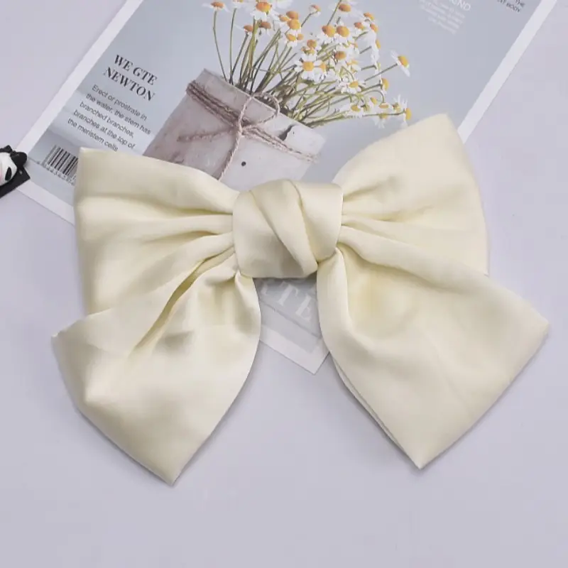 White Silk Bow Hairpin Ribbon Clip for Women - Image 43