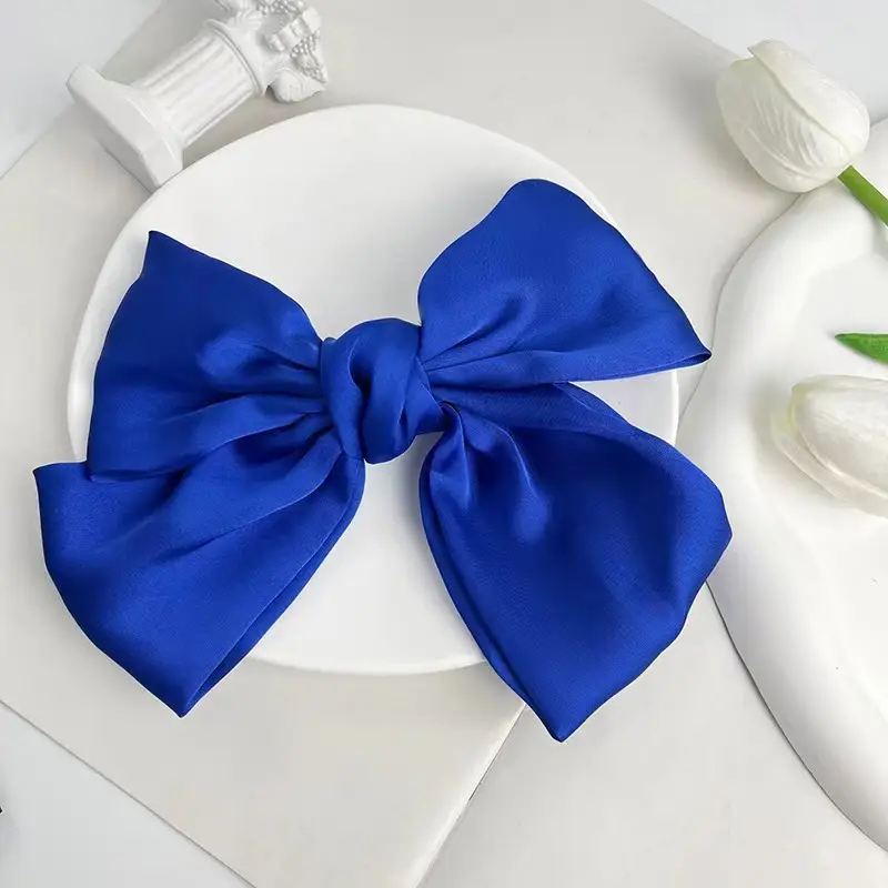 White Silk Bow Hairpin Ribbon Clip for Women - Image 45