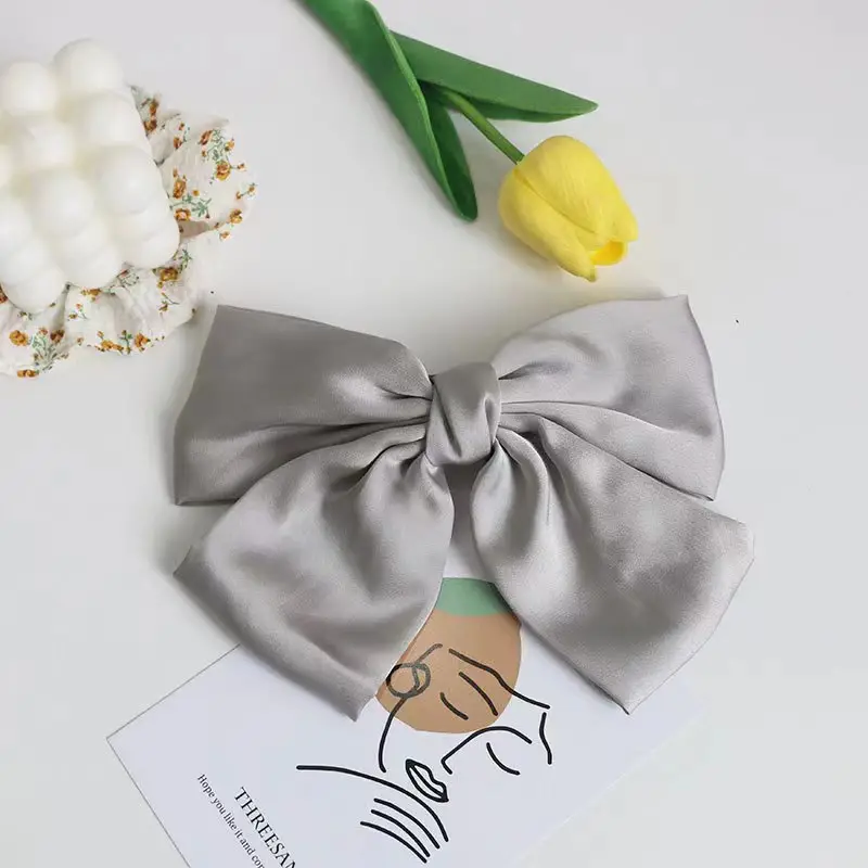 White Silk Bow Hairpin Ribbon Clip for Women - Image 46