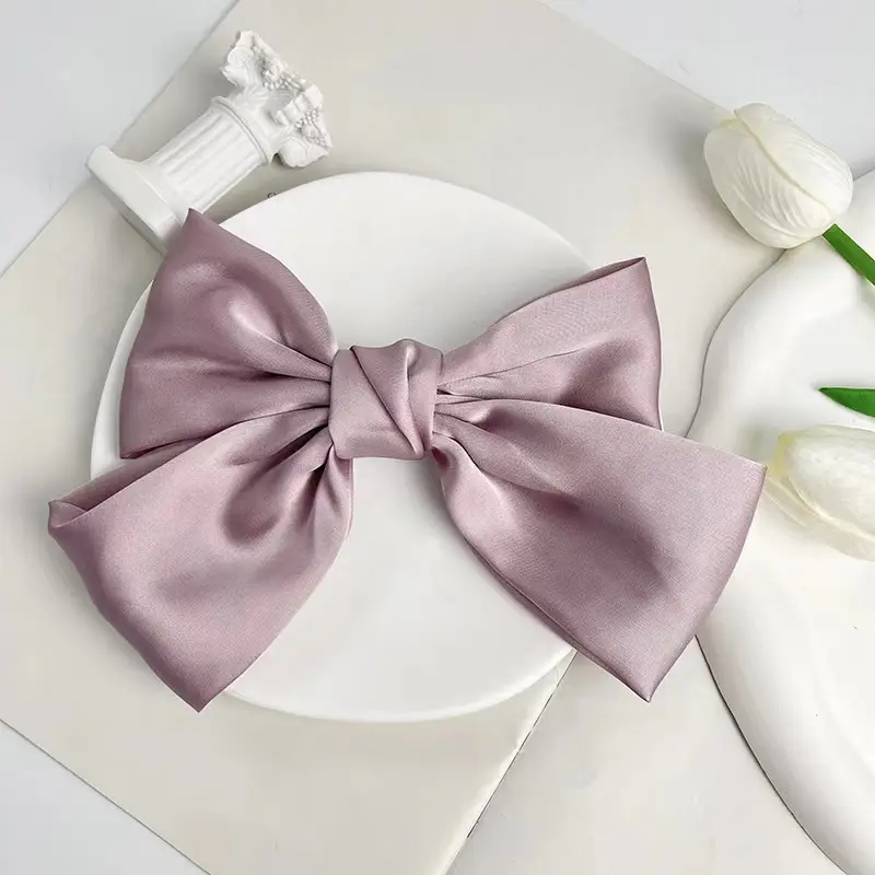 White Silk Bow Hairpin Ribbon Clip for Women - Image 48