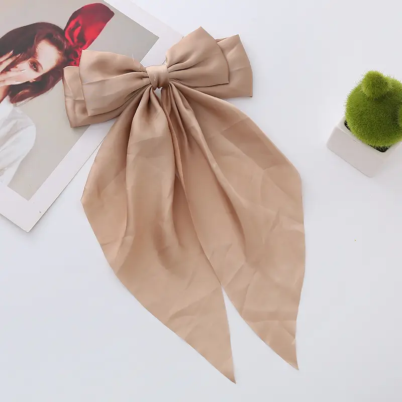 White Silk Bow Hairpin Ribbon Clip for Women - Image 17