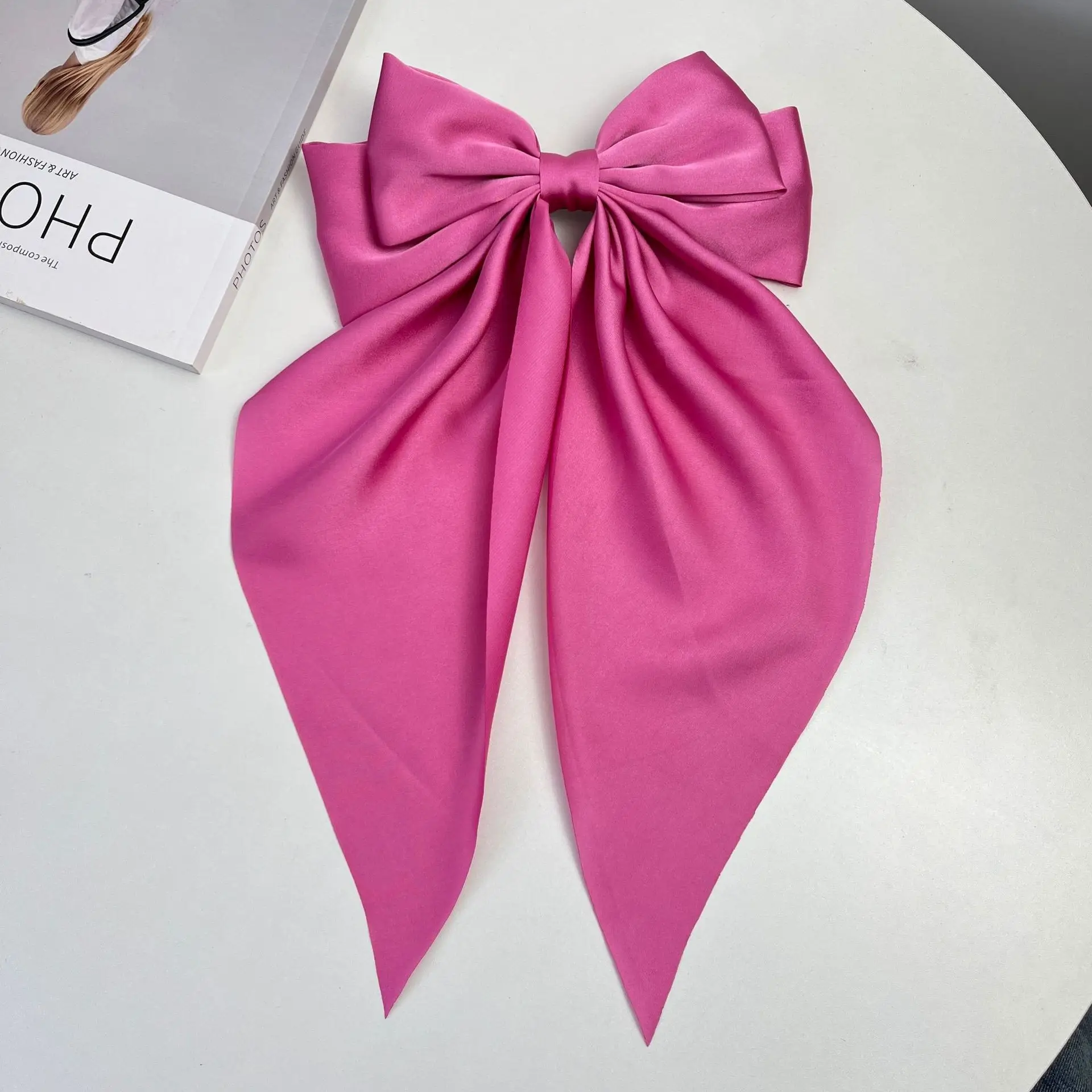 White Silk Bow Hairpin Ribbon Clip for Women - Image 29