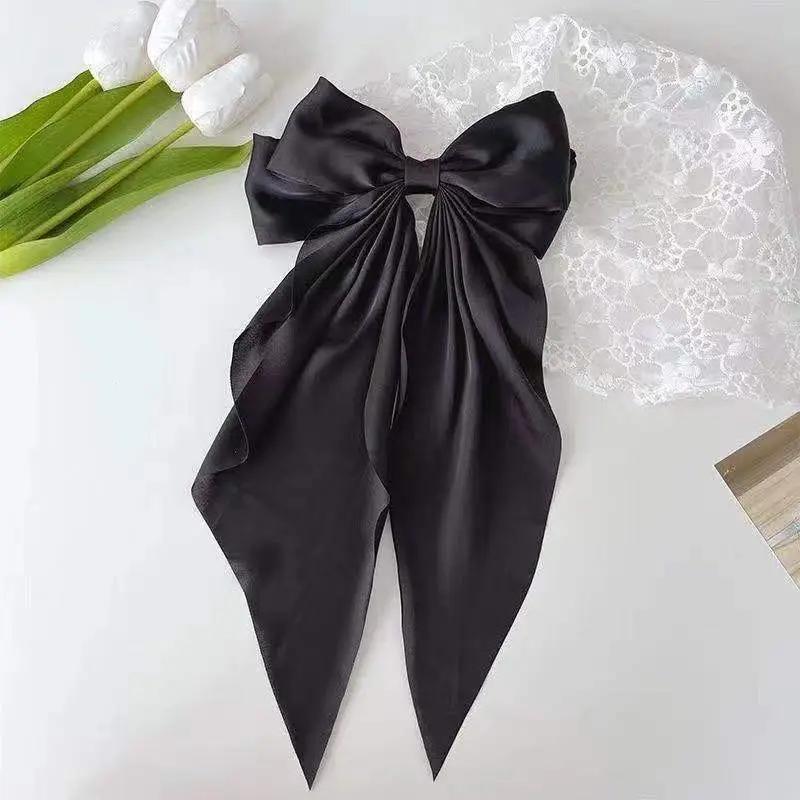 White Silk Bow Hairpin Ribbon Clip for Women - Image 4
