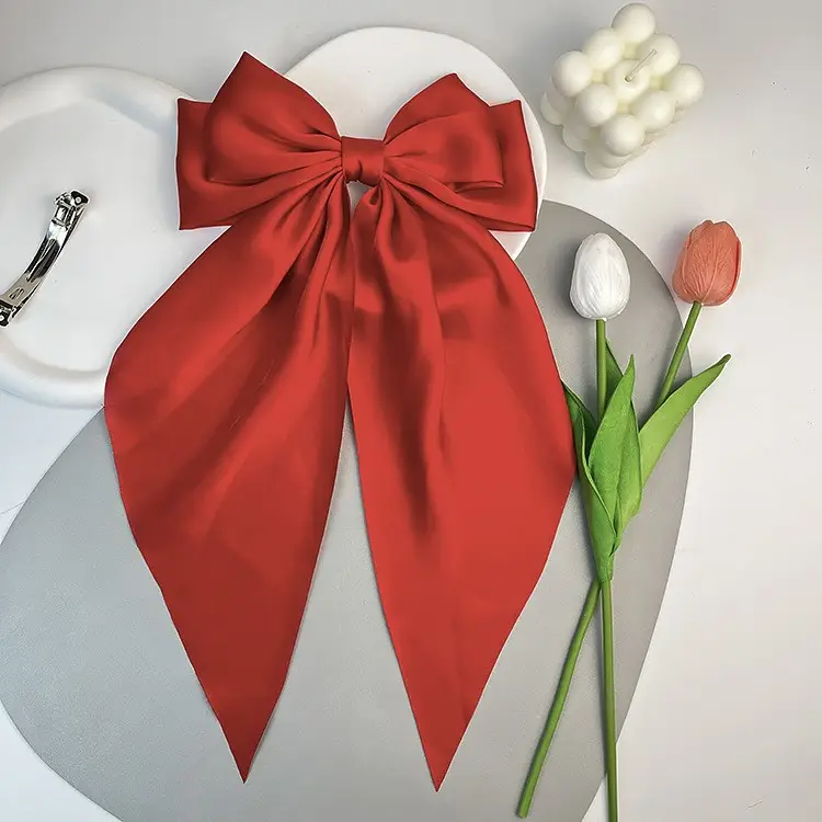 White Silk Bow Hairpin Ribbon Clip for Women - Image 6