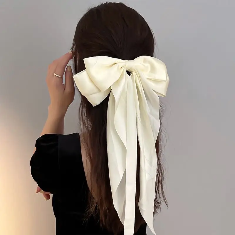 White Silk Bow Hairpin Ribbon Clip for Women - Image 7