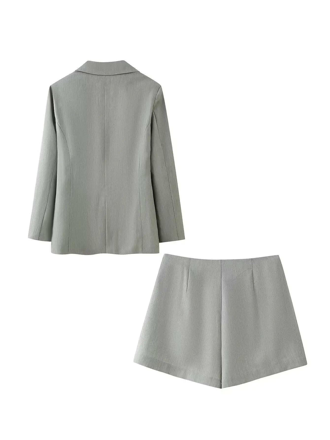 2-piece Grey Belt Suit 2024 Summer Loose Belt Jacket Shorts Set - Image 3
