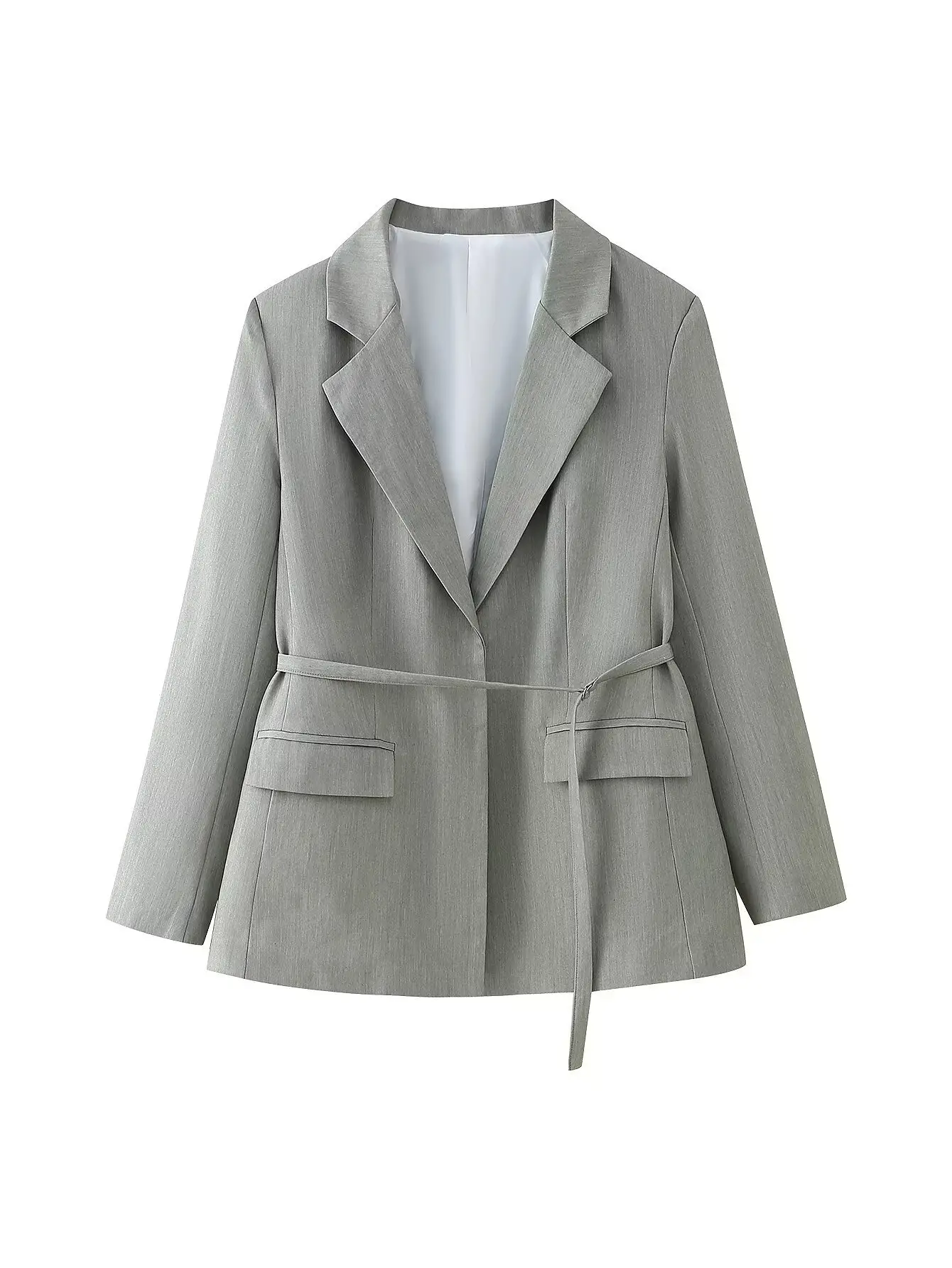 2-piece Grey Belt Suit 2024 Summer Loose Belt Jacket Shorts Set - Image 4