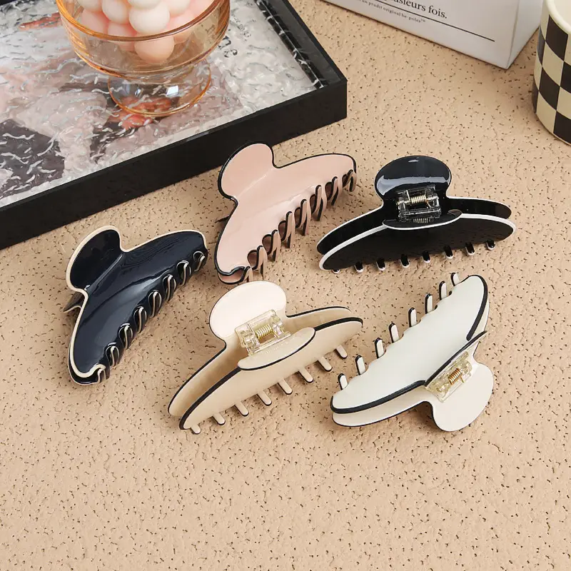 Three-layer French Hair Clip for Girls, Elegant Black & Beige Design - Image 8