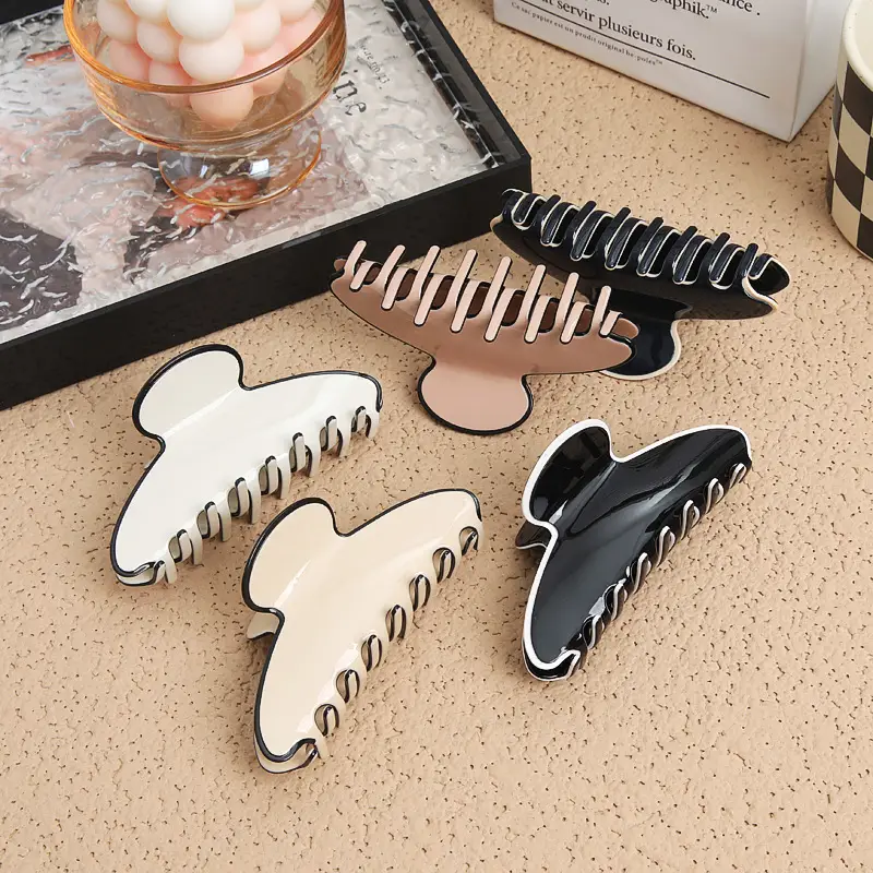Three-layer French Hair Clip for Girls, Elegant Black & Beige Design - Image 9