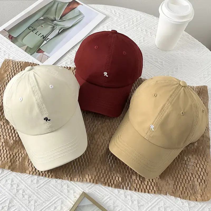 Women Baseball Cap Beige Embroidered Soft Top - Image 9
