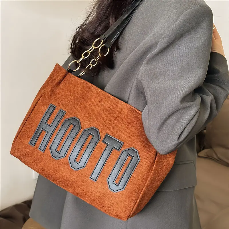 Women Shoulder Bag Hootto Brown Suede Large Capacity