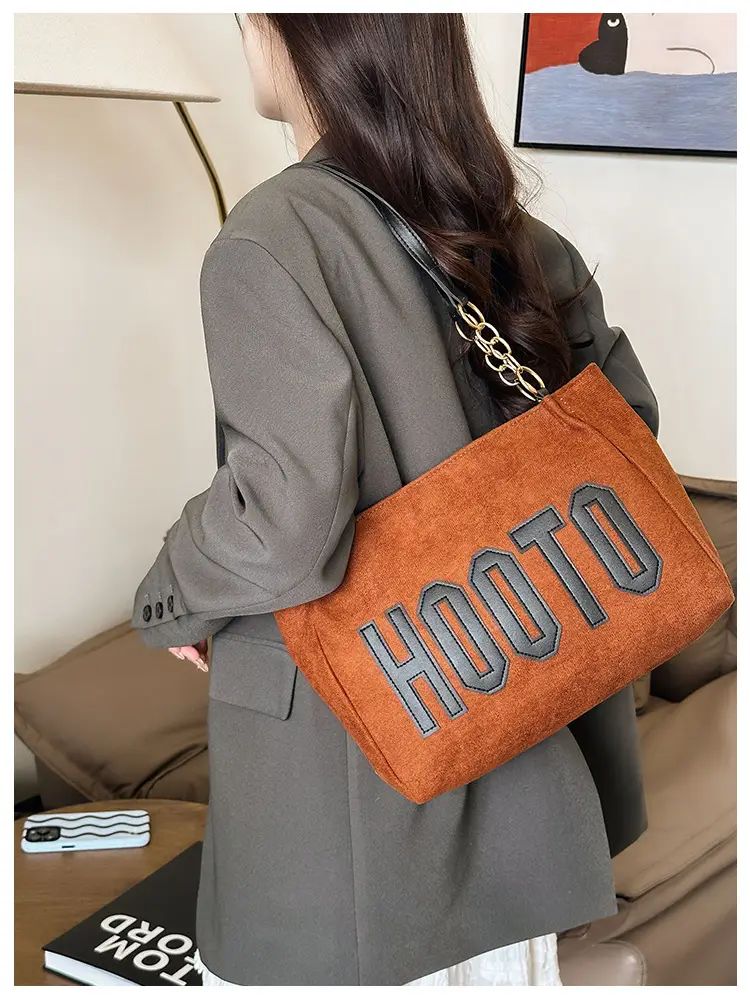 Women Shoulder Bag Hootto Brown Suede Large Capacity — feature 14