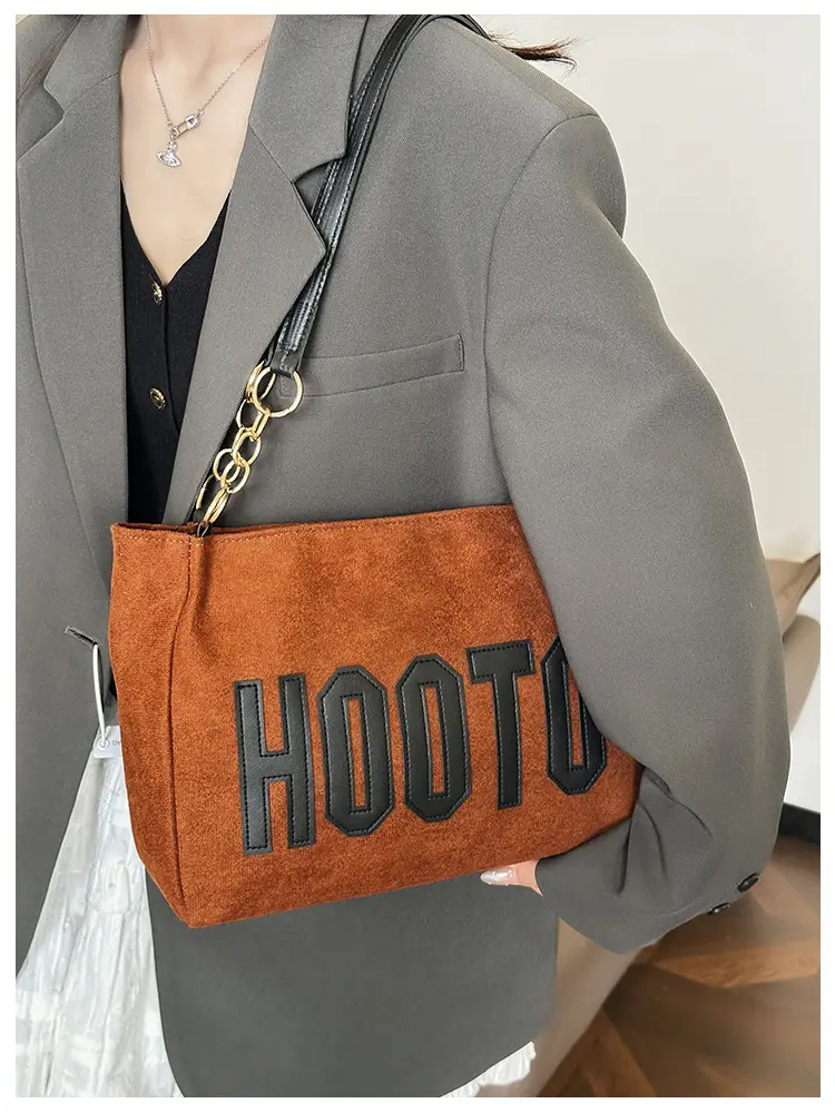 Women Shoulder Bag Hootto Brown Suede Large Capacity — feature 15