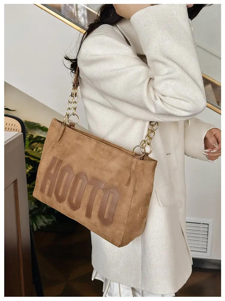 Women Shoulder Bag Hootto Brown Suede Large Capacity — feature 20