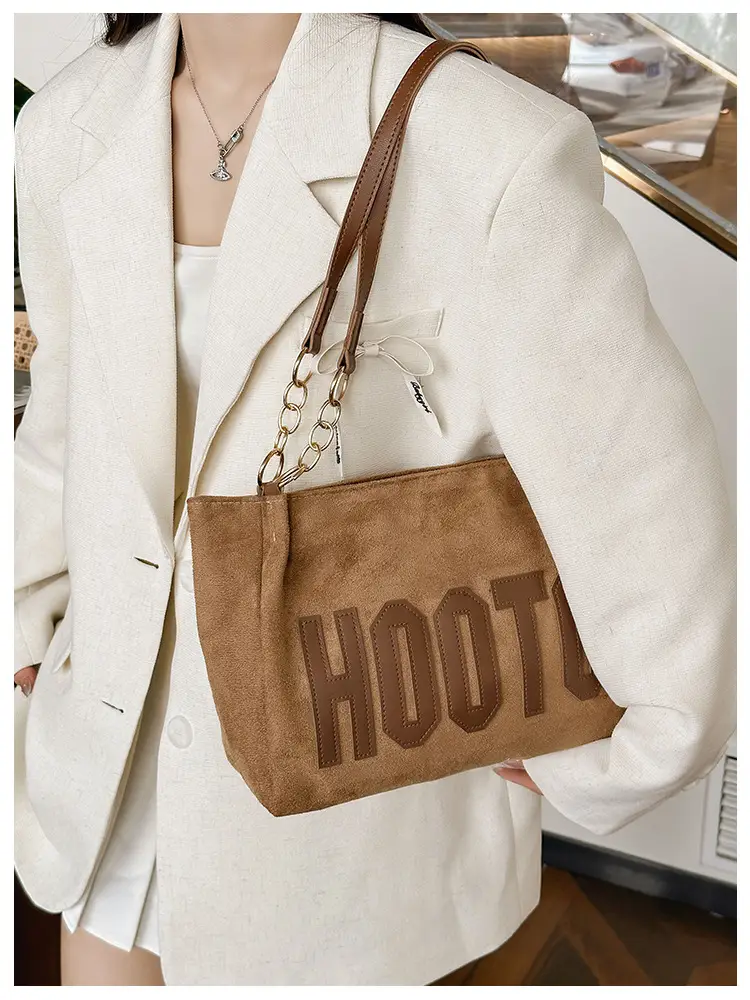 Women Shoulder Bag Hootto Brown Suede Large Capacity — feature 21