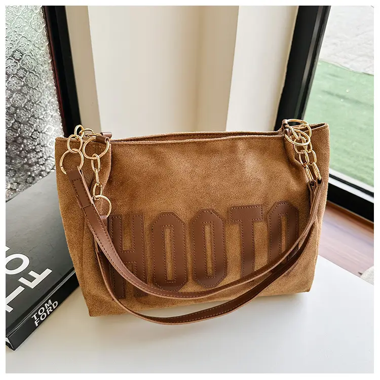 Women Shoulder Bag Hootto Brown Suede Large Capacity