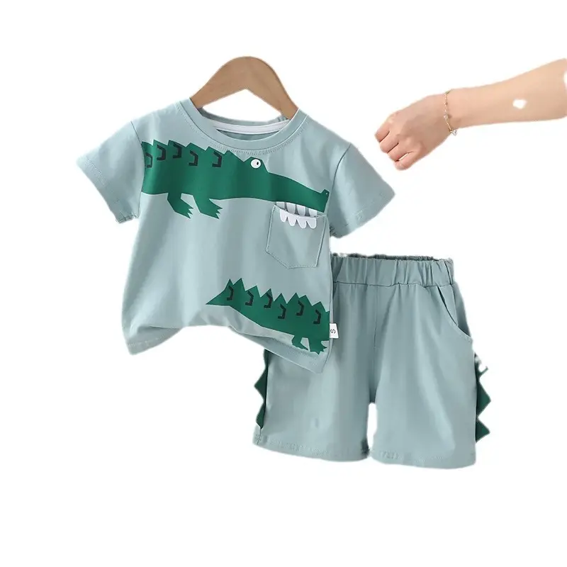 2024 Kids Cotton T-Shirt Shorts Set Mint Green - Image 5