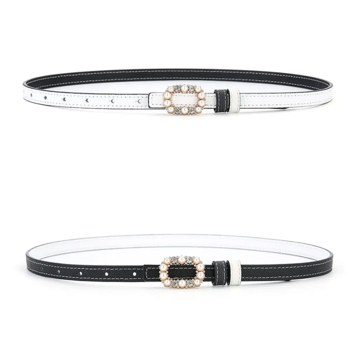 Women's Orange Pearl Belt Genuine Leather Double Sided - Image 10