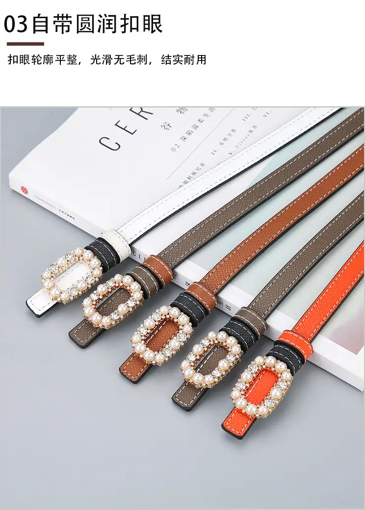 Women's Orange Pearl Belt Genuine Leather Double Sided — feature 11