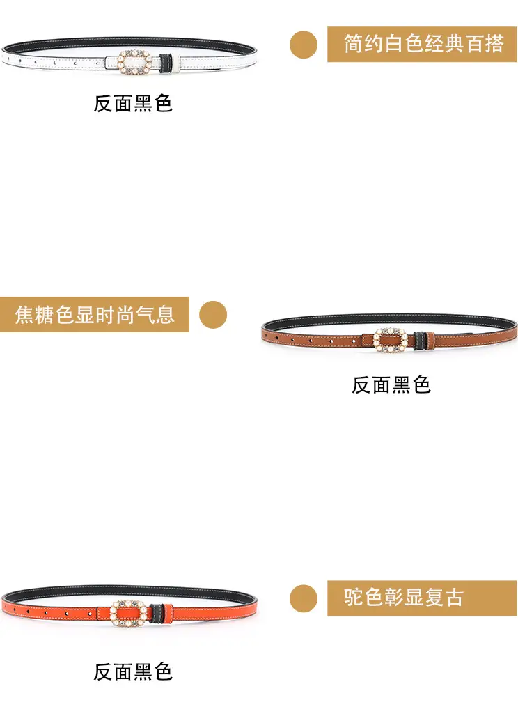 Women's Orange Pearl Belt Genuine Leather Double Sided — feature 7