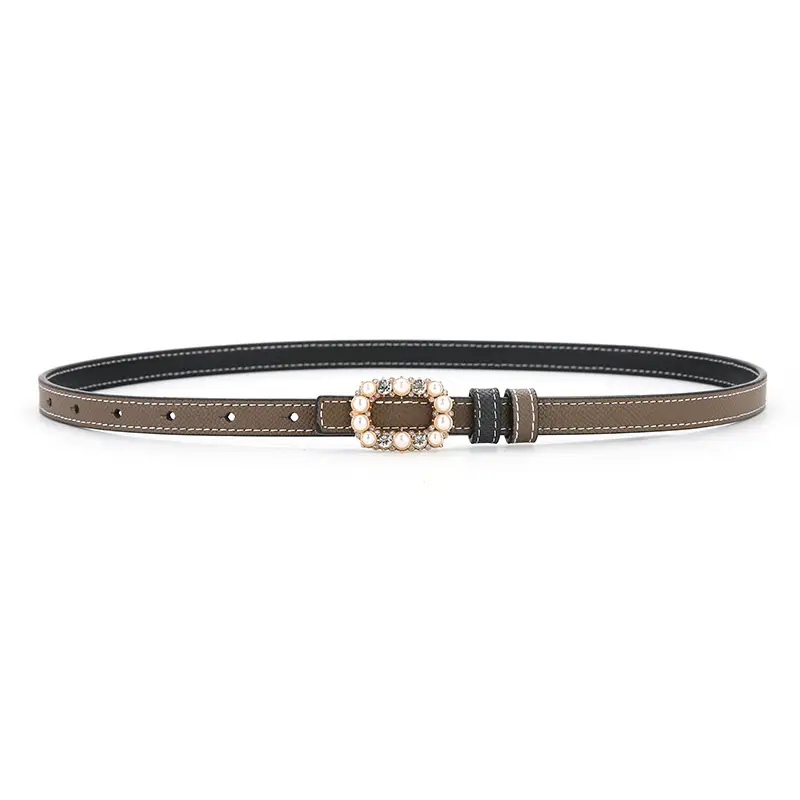 Women's Orange Pearl Belt Genuine Leather Double Sided - Image 3
