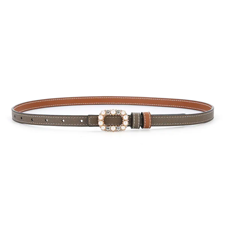 Women's Orange Pearl Belt Genuine Leather Double Sided - Image 4