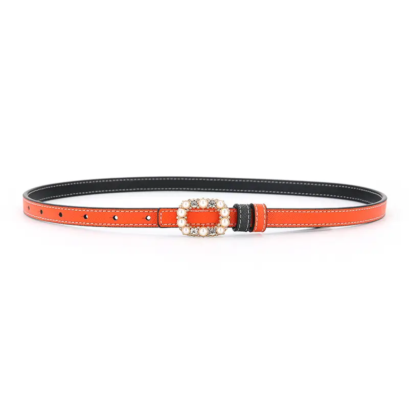 Women's Orange Pearl Belt Genuine Leather Double Sided - Image 5