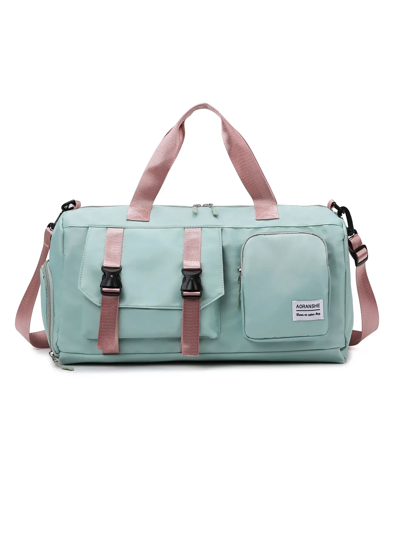 Pink Women's Sports Travel Bag with Water Repellent Design - Image 11