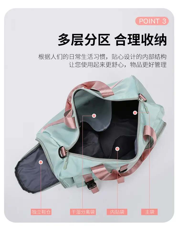 Pink Women's Sports Travel Bag with Water Repellent Design — feature 15