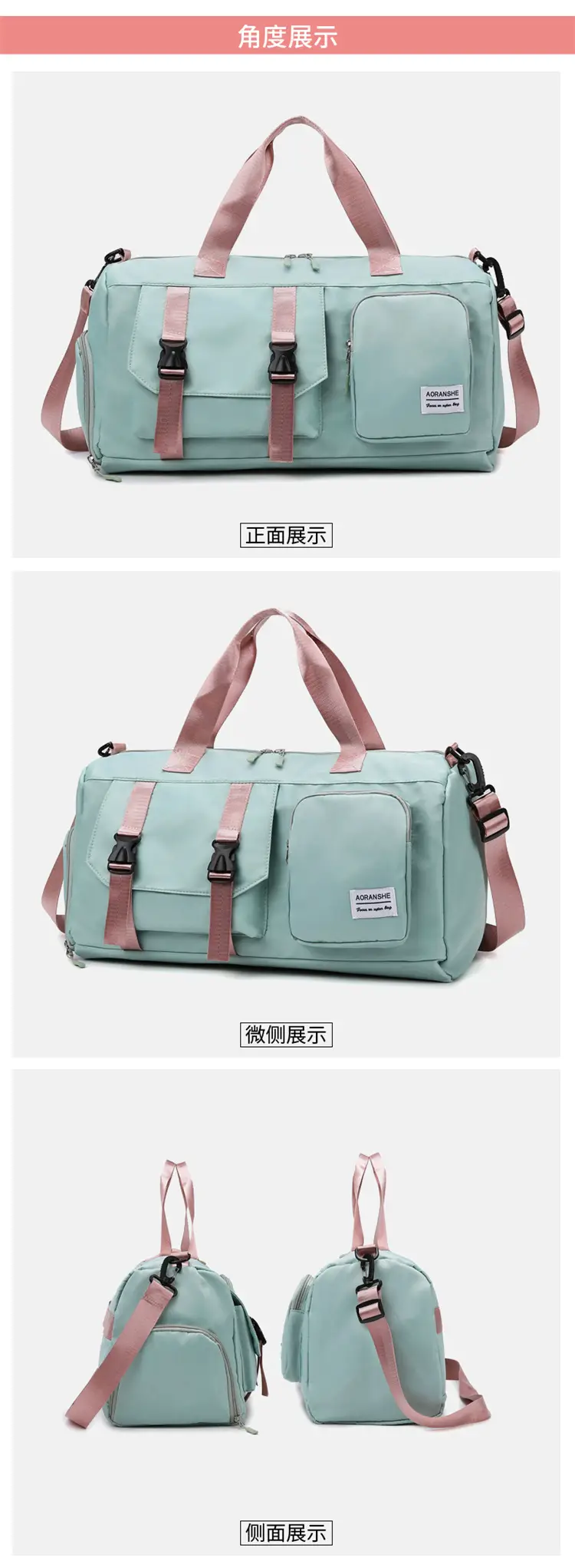 Pink Women's Sports Travel Bag with Water Repellent Design — feature 21