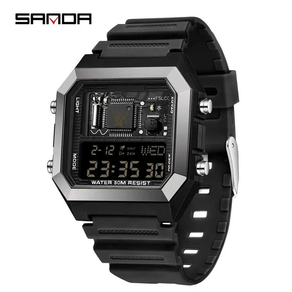 Sanda Green Digital Square Watch 24H - Image 11