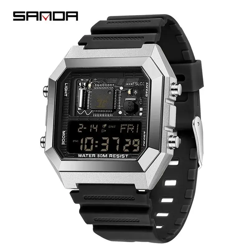 Sanda Green Digital Square Watch 24H - Image 2