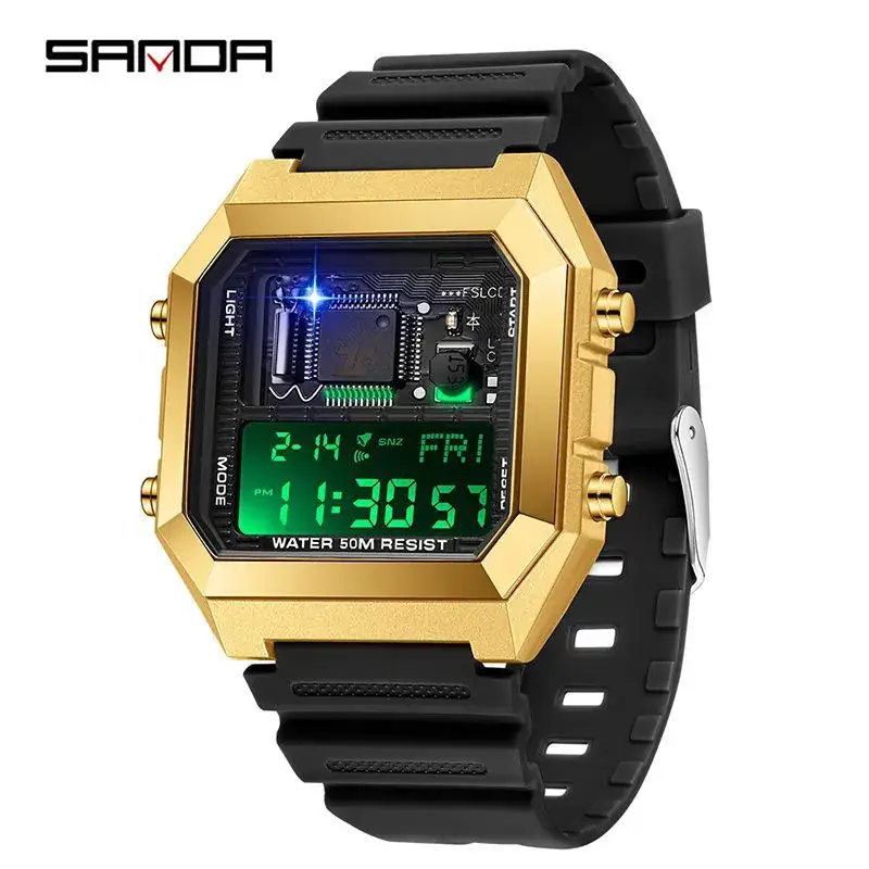 Sanda Green Digital Square Watch 24H - Image 3