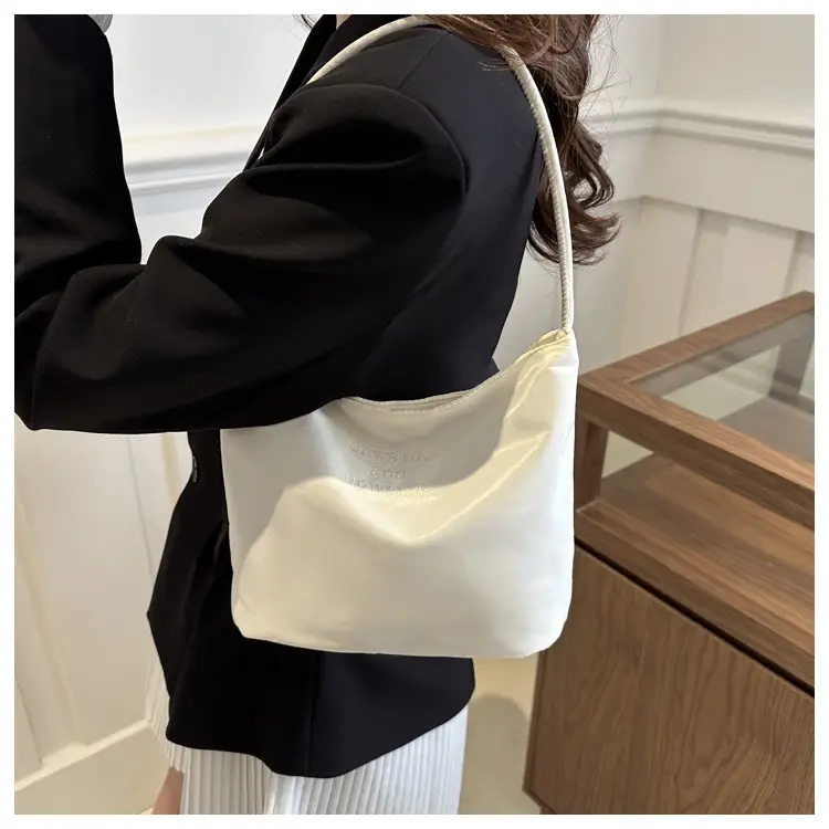 Women's White Shoulder Bag 2024 New Girly Elegant Sweet Solid Color Bucket Bag - Image 7