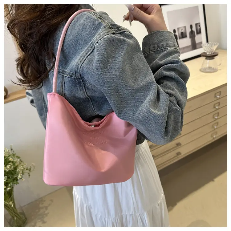 Women's White Shoulder Bag 2024 New Girly Elegant Sweet Solid Color Bucket Bag - Image 8