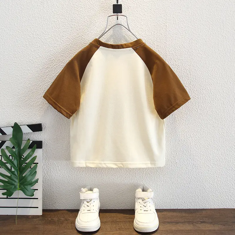 Boys T-shirt Bear Print Brown Cream Summer Wear